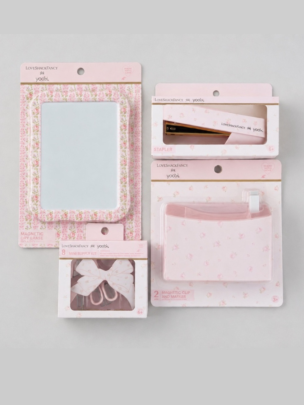 LoveShackFancy Pink Stapler/Dry Erase Board/Mini Supply Kit,Magnetic Cup